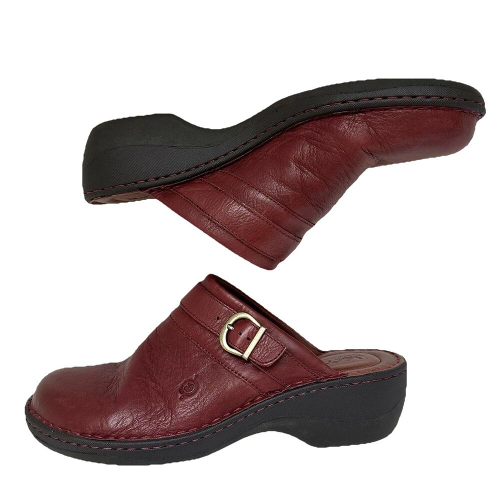 Born Avoca Mule Shoe 11 M Red Brown Buckle Leather Boho Minimalist Quiet Luxury